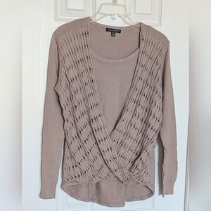 Parkhurst Women's (Size M) Tan Sweater with Faux-Shawl Accent & Rounded Back Hem